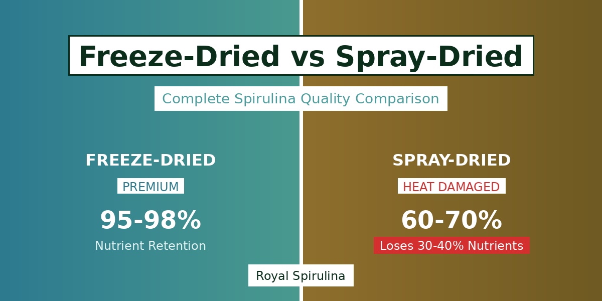 Freeze-dried vs spray-dried spirulina quality comparison showing nutrient retention differences