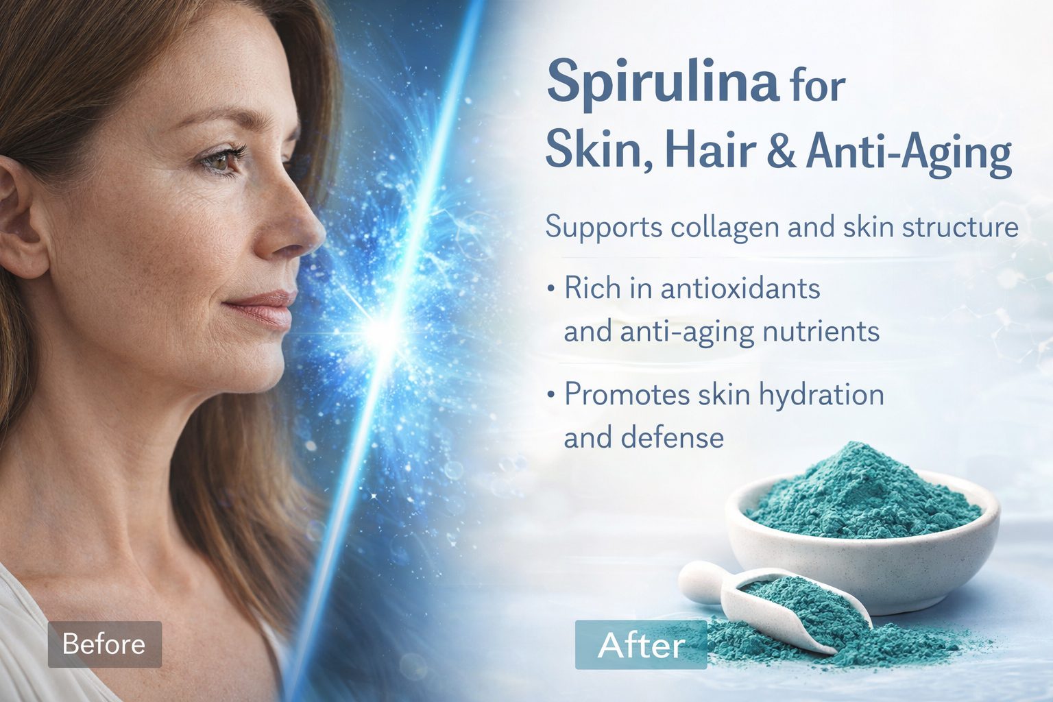 Spirulina for skin, hair, and anti-aging benefits backed by science