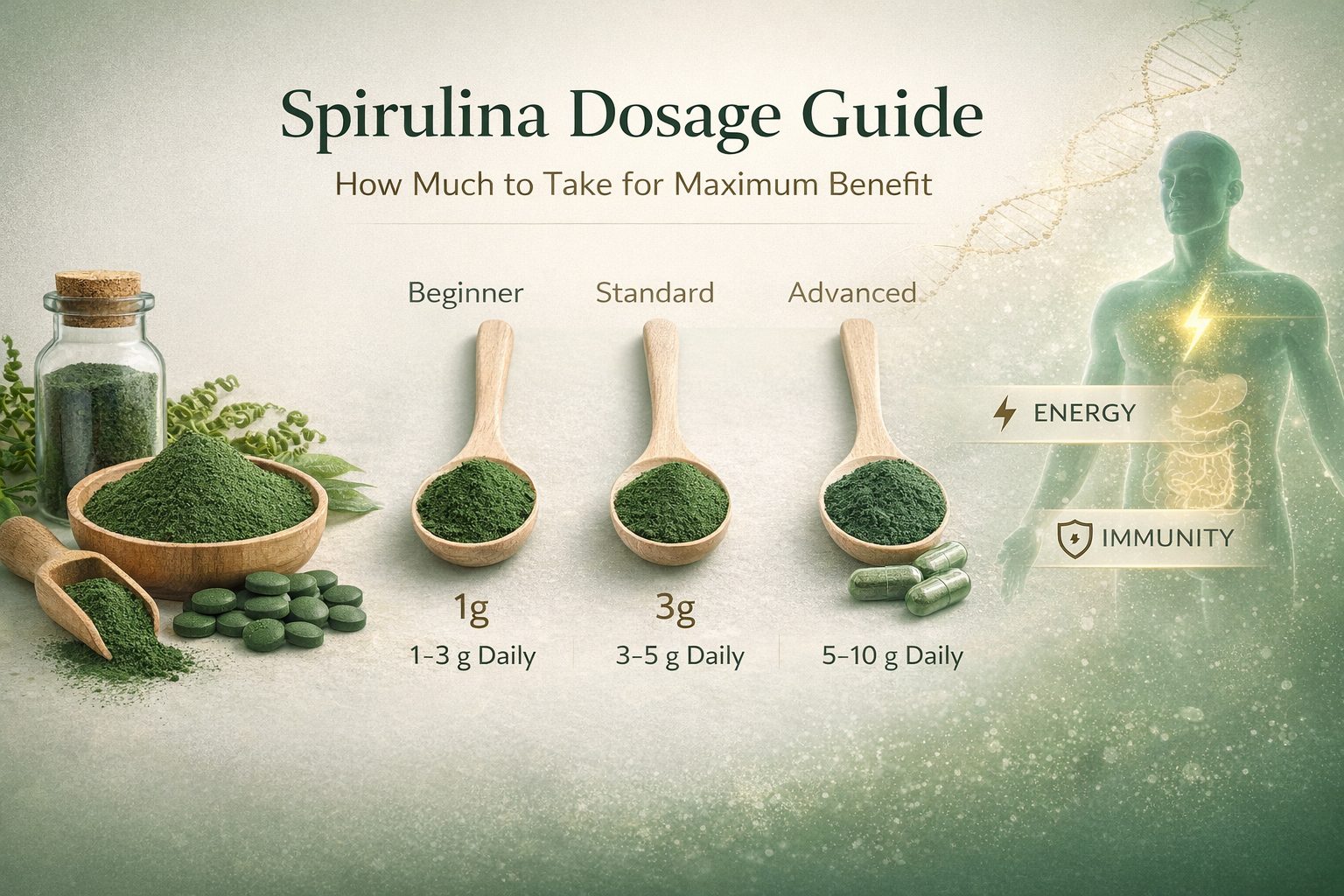 Spirulina dosage guide - how much spirulina to take per day for health goals