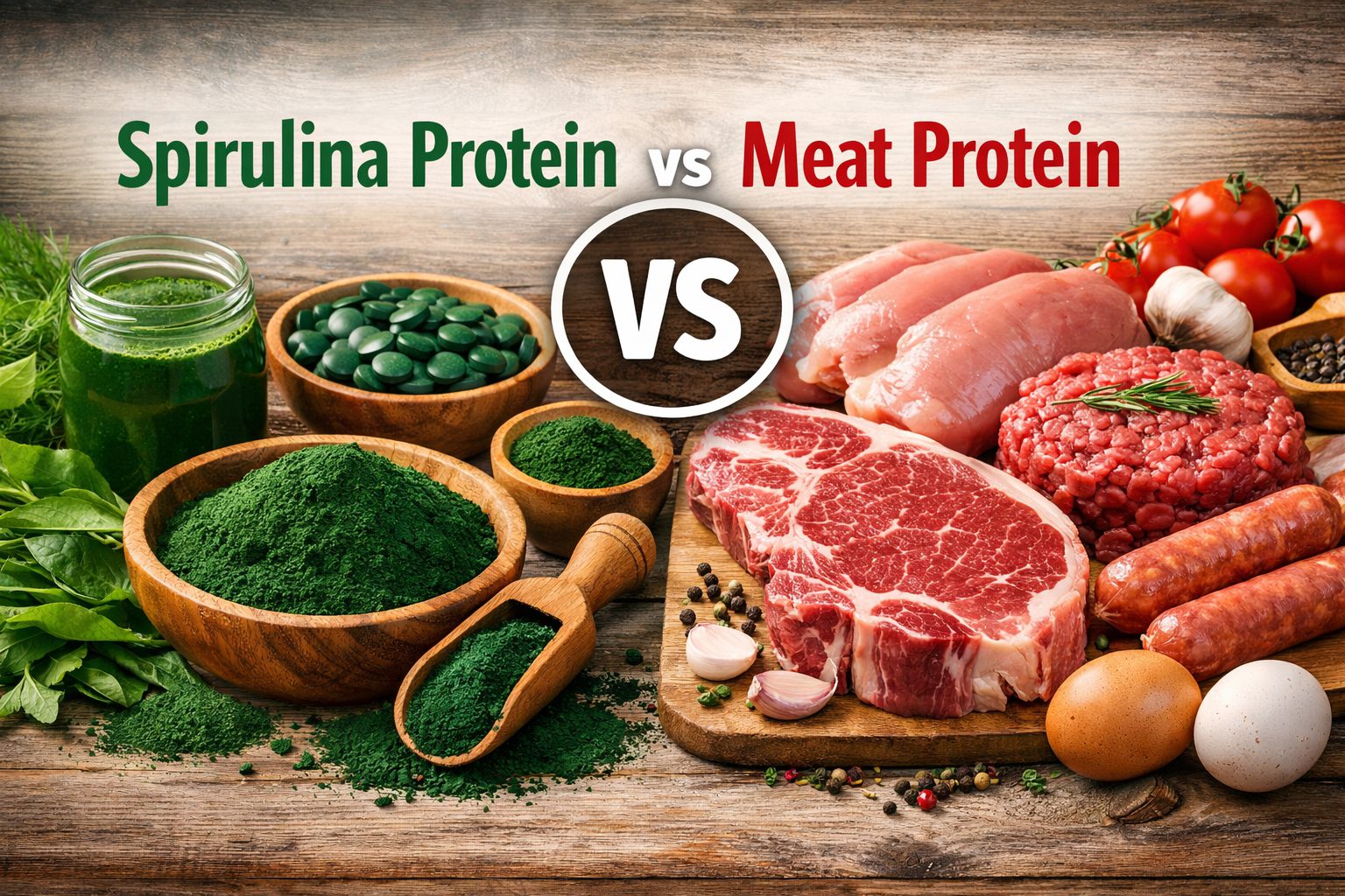 Spirulina protein vs meat protein comparison chart