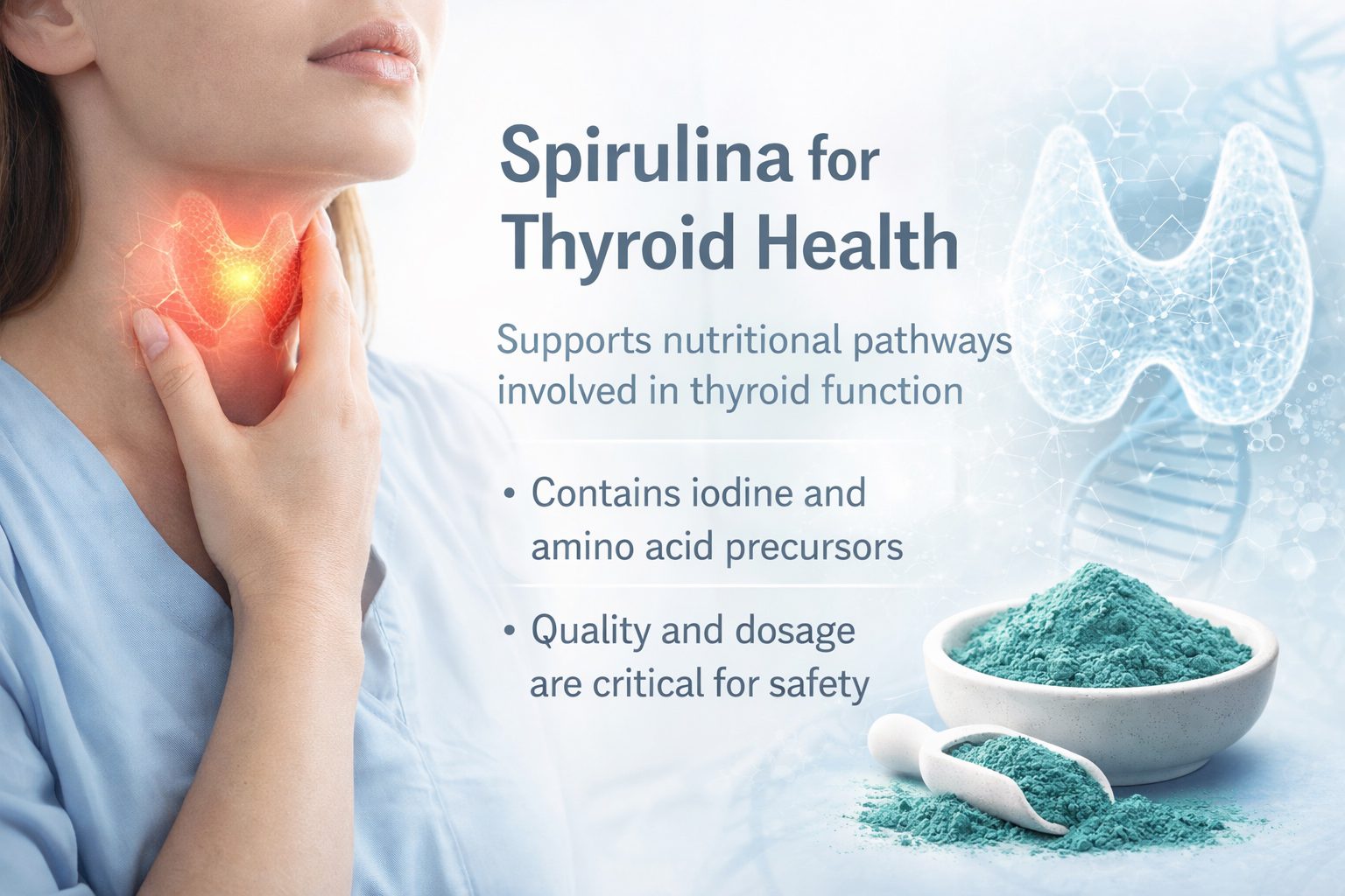 Spirulina for thyroid health - selenium, iodine and phycocyanin support healthy thyroid function