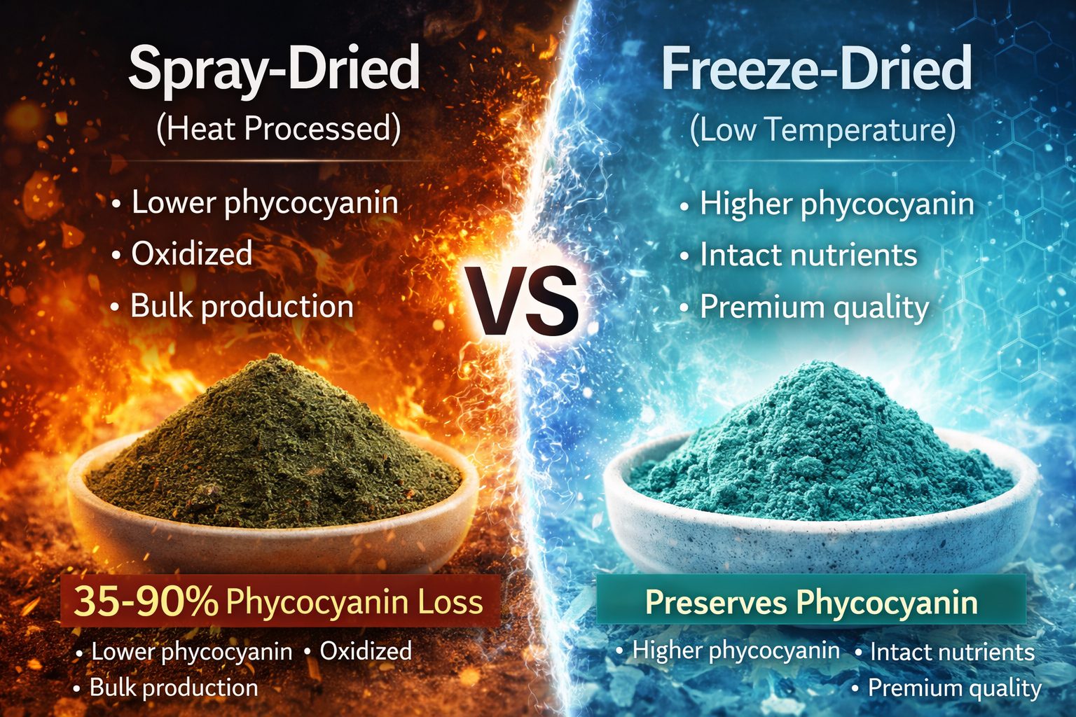 Spray-dried vs freeze-dried spirulina quality comparison