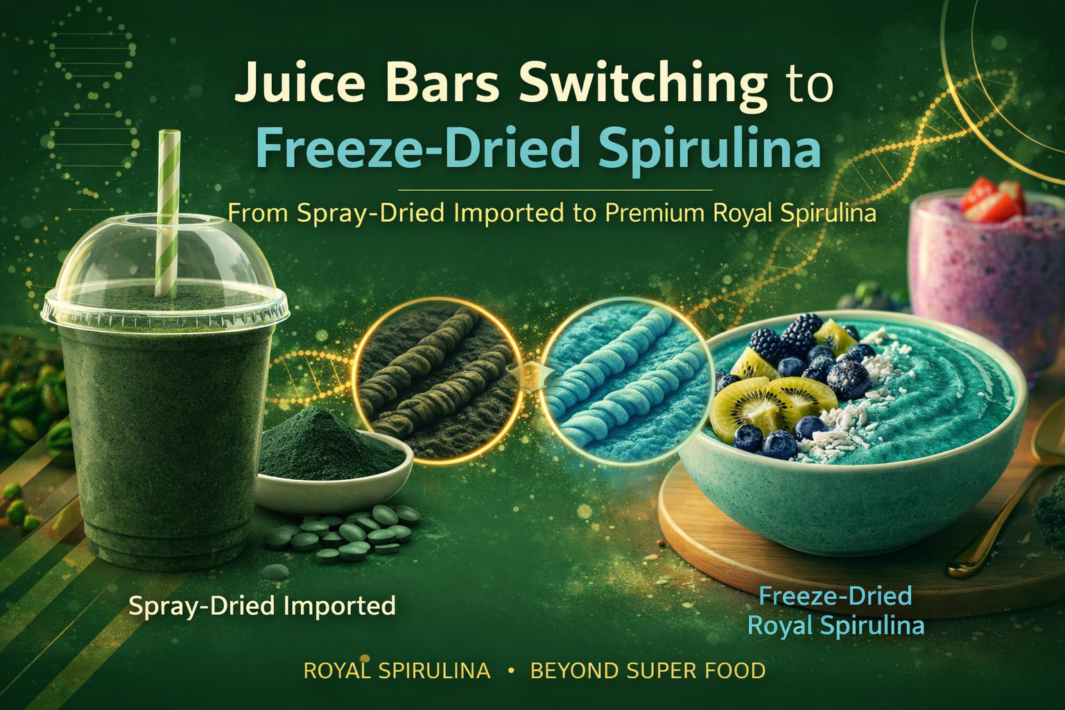 Why juice bars are switching to freeze-dried spirulina - vibrant color and premium quality