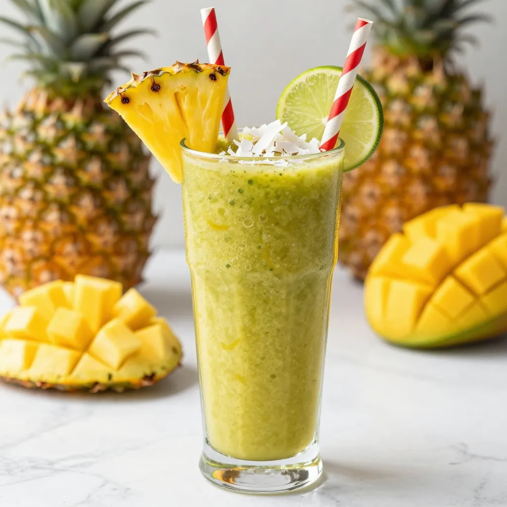Tropical Mango-Pineapple Spirulina Smoothie with lime and coconut