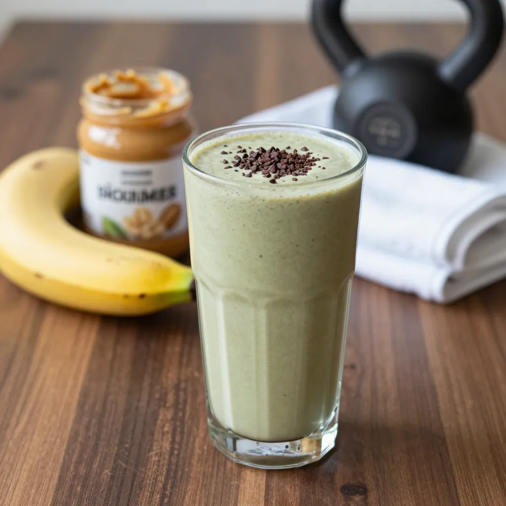 Post-Workout Vegan Protein Spirulina Smoothie with peanut butter and banana