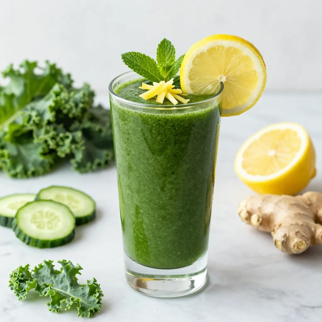 Green Goddess Detox Spirulina Smoothie with cucumber, lemon and ginger